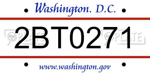 2BT0271 District Of Columbia License Plate