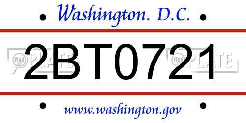 2BT0721 District Of Columbia License Plate