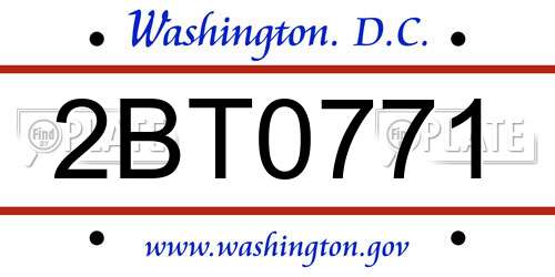 2BT0771 District Of Columbia License Plate