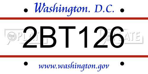 2BT126 District Of Columbia License Plate
