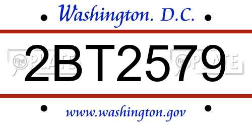 2BT2579 District Of Columbia License Plate