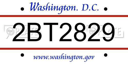 2BT2829 District Of Columbia License Plate