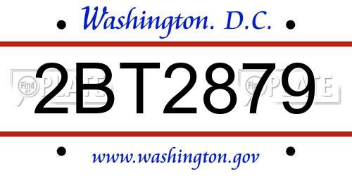 2BT2879 District Of Columbia License Plate