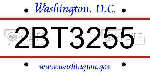 2BT3255 District Of Columbia License Plate