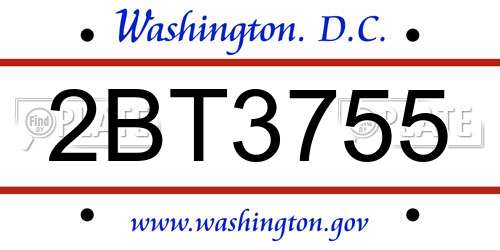 2BT3755 District Of Columbia License Plate