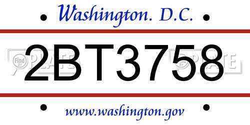 2BT3758 District Of Columbia License Plate