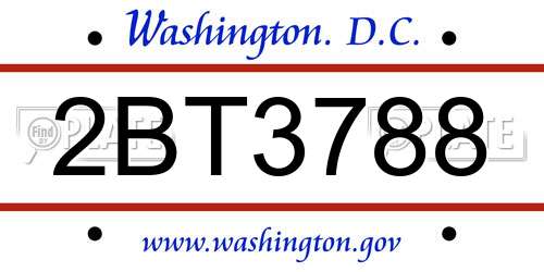 2BT3788 District Of Columbia License Plate