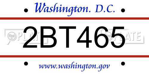 2BT465 District Of Columbia License Plate