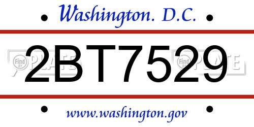 2BT7529 District Of Columbia License Plate