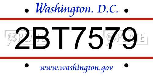 2BT7579 District Of Columbia License Plate