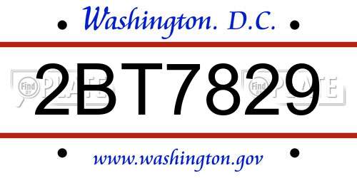 2BT7829 District Of Columbia License Plate