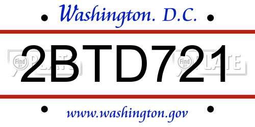 2BTD721 District Of Columbia License Plate