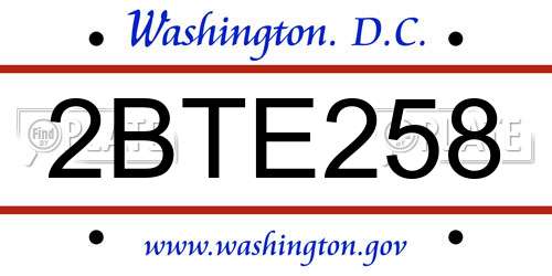 2BTE258 District Of Columbia License Plate
