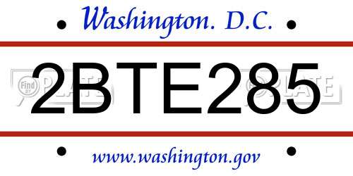 2BTE285 District Of Columbia License Plate