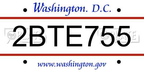 2BTE755 District Of Columbia License Plate