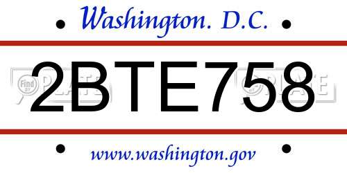 2BTE758 District Of Columbia License Plate