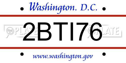 2BTI76 District Of Columbia License Plate