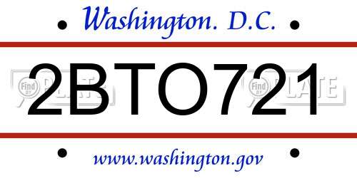 2BTO721 District Of Columbia License Plate