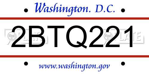 2BTQ221 District Of Columbia License Plate