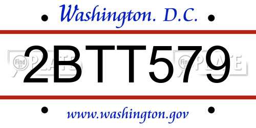 2BTT579 District Of Columbia License Plate