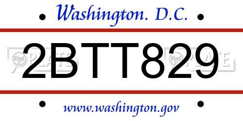 2BTT829 District Of Columbia License Plate