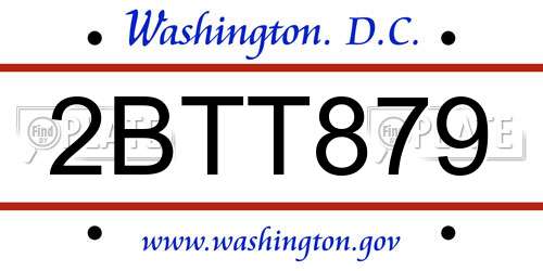 2BTT879 District Of Columbia License Plate