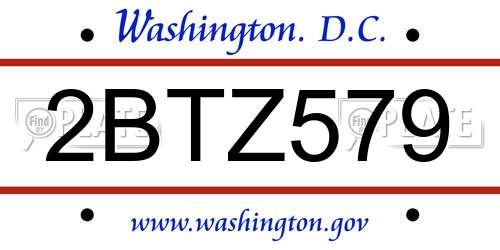 2BTZ579 District Of Columbia License Plate