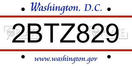 2BTZ829 District Of Columbia License Plate