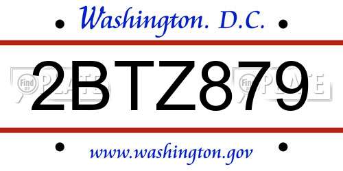 2BTZ879 District Of Columbia License Plate