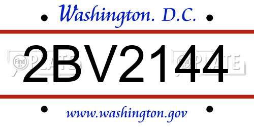 2BV2144 District Of Columbia License Plate