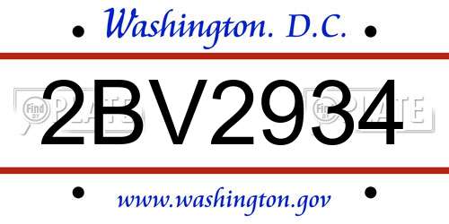 2BV2934 District Of Columbia License Plate