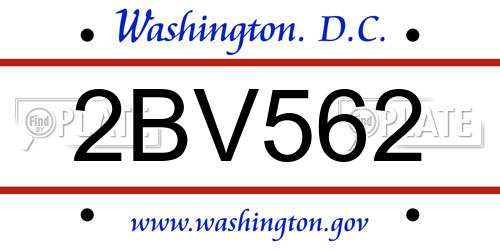 2BV562 District Of Columbia License Plate