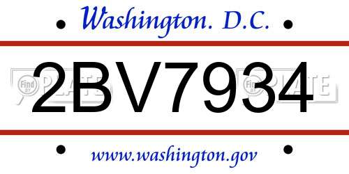 2BV7934 District Of Columbia License Plate