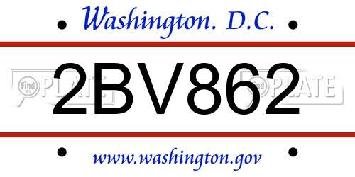 2BV862 District Of Columbia License Plate