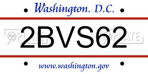 2BVS62 District Of Columbia License Plate