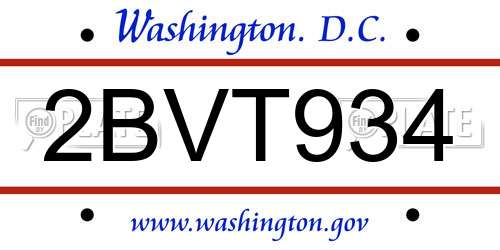 2BVT934 District Of Columbia License Plate
