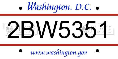 2BW5351 District Of Columbia License Plate