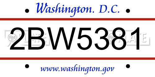 2BW5381 District Of Columbia License Plate