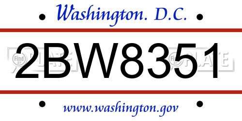 2BW8351 District Of Columbia License Plate