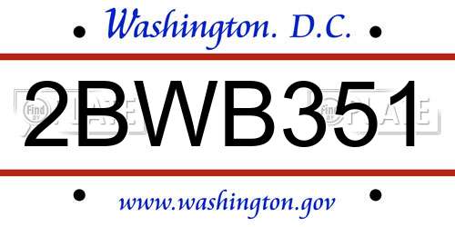2BWB351 District Of Columbia License Plate