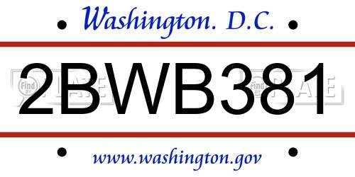 2BWB381 District Of Columbia License Plate