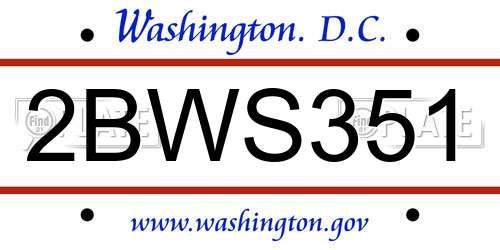 2BWS351 District Of Columbia License Plate