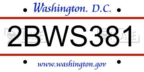 2BWS381 District Of Columbia License Plate