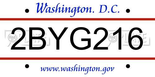 2BYG216 District Of Columbia License Plate
