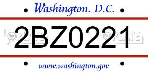 2BZ0221 District Of Columbia License Plate