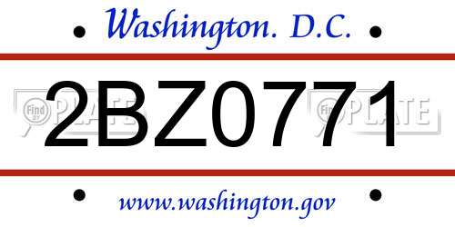 2BZ0771 District Of Columbia License Plate