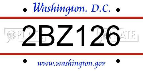 2BZ126 District Of Columbia License Plate