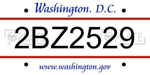 2BZ2529 District Of Columbia License Plate