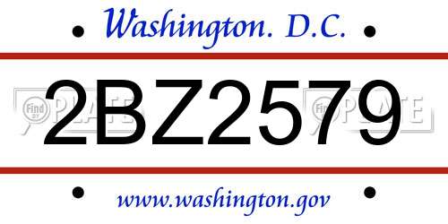 2BZ2579 District Of Columbia License Plate