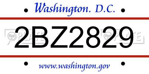 2BZ2829 District Of Columbia License Plate